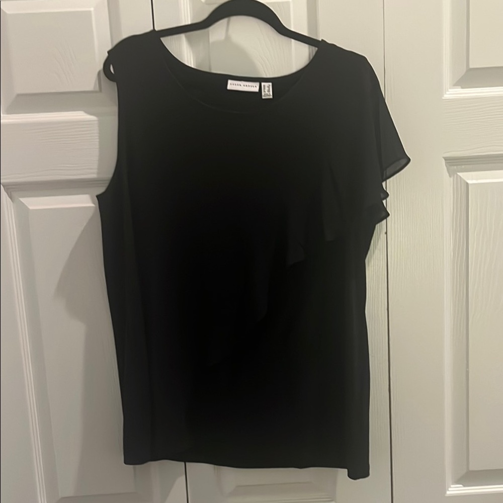 Susan Graver Black Asymmetrical Blouse